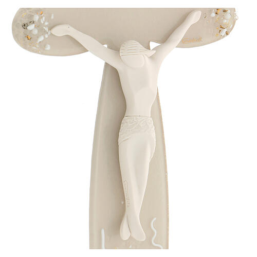 Flower-shaped stylised crucifix, taupe Murano glass, 13.5x7 in 2