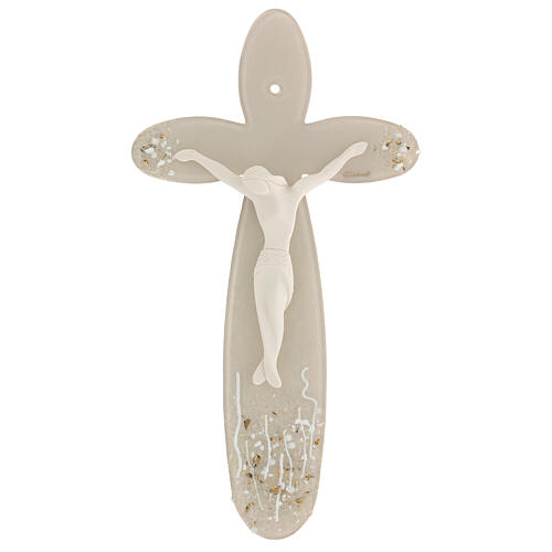 Crucifix verre de Murano fleur couleur taupe 35x20 cm 1