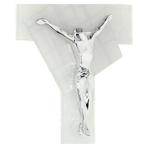 Crucifix moderne verre de Murano blanc 15x10 cm 2