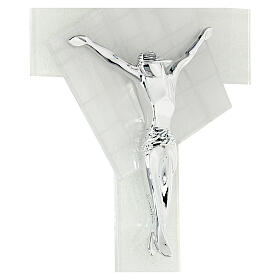 Crocifisso in vetro di Murano stilizzato bianco bomboniera 16x10cm