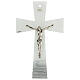 Crucifix évasé en verre de Murano blanc-argent 15x10 cm s1