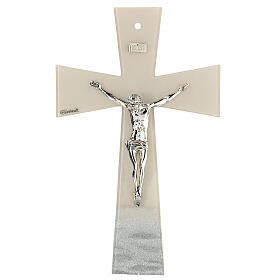 Bell-mouthed crucifix, dove grey and silver Murano glass, 6x4 in