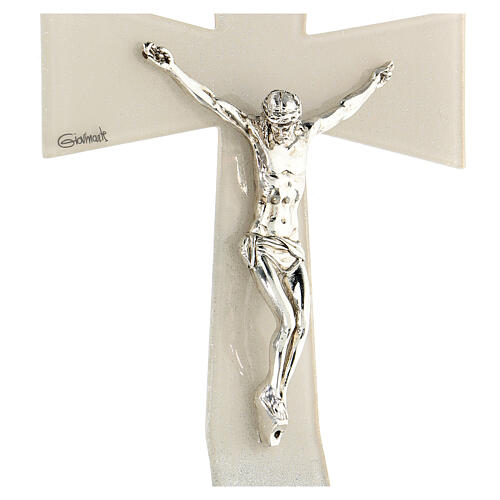 Bell-mouthed crucifix, dove grey and silver Murano glass, 6x4 in 2