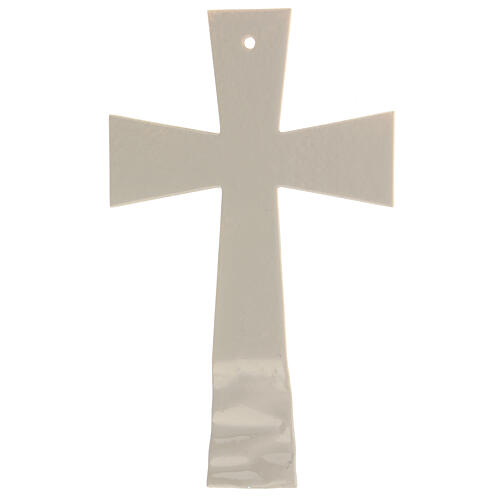 Bell-mouthed crucifix, dove grey and silver Murano glass, 6x4 in 4