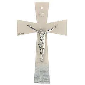 Crucifixo vidro de Murano linha Estrela-do-Mar cor pérola, decoração ondulada 15x10 cm