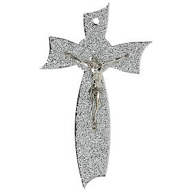 Kruzifix, Muranoglas, Silber, 16x10 cm, raue Oberfläche