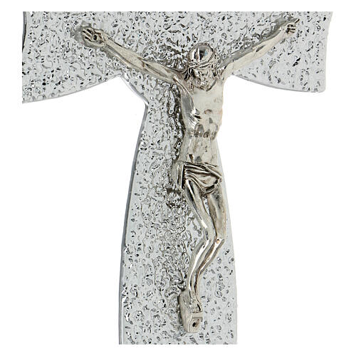 Kruzifix, Muranoglas, Silber, 16x10 cm, raue Oberfläche 2