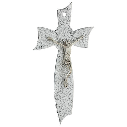 Crucifijo de vidrio Murano moño plata recuerdo 16x10 cm 3