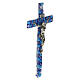 Murano glass crucifix with blue murrine 6x3.5 in s2