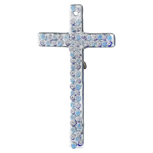 Crucifix en verre de Murano murrine bleues 15x10 cm 3