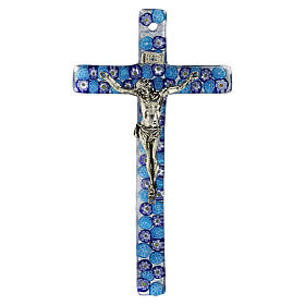 Murano glass cross crucifix classic blue murrine favor 16x8cm