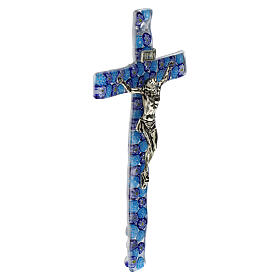 Murano glass cross crucifix classic blue murrine favor 16x8cm