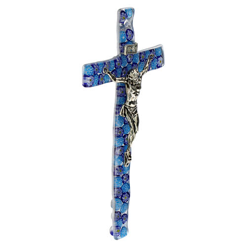 Murano glass cross crucifix classic blue murrine favor 16x8cm 2