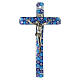 Murano glass cross crucifix classic blue murrine favor 16x8cm s1