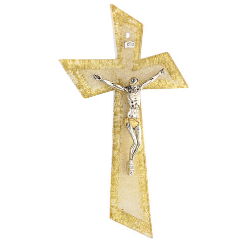 Crocifisso in vetro di Murano ghiaccio foglia oro bomboniera 16x10cm 3