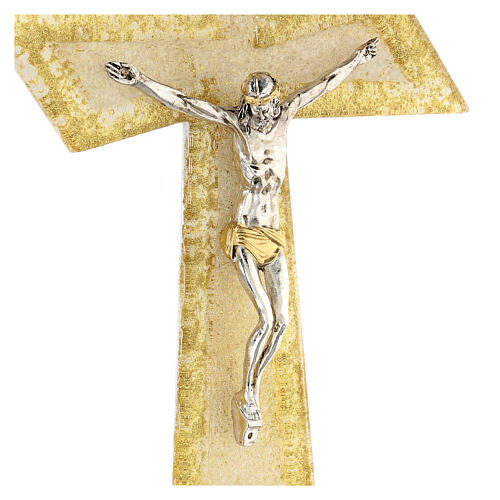 Crucifixo vidro Murano cor gelo e ouro 15x10 cm 2