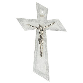 Modern crucifix with diagonal edges, silver Murano glass, 6x4 in
