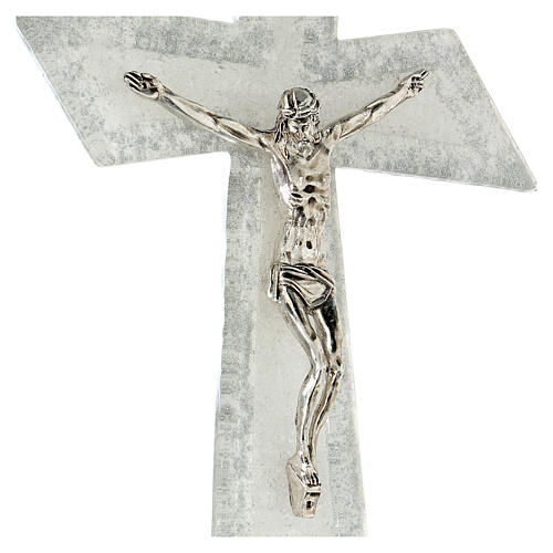 Modern crucifix with diagonal edges, silver Murano glass, 6x4 in 2