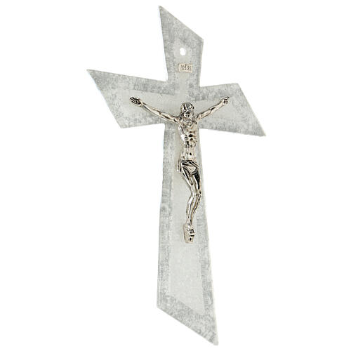 Modern crucifix with diagonal edges, silver Murano glass, 6x4 in 3