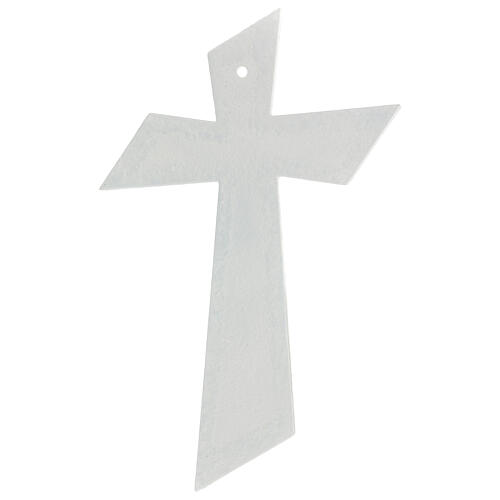 Modern crucifix with diagonal edges, silver Murano glass, 6x4 in 4