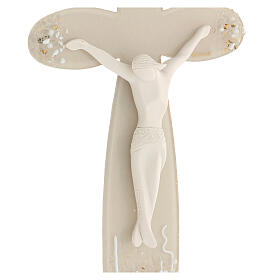 Flower-shaped stylised crucifix, taupe Murano glass, 6x3 in
