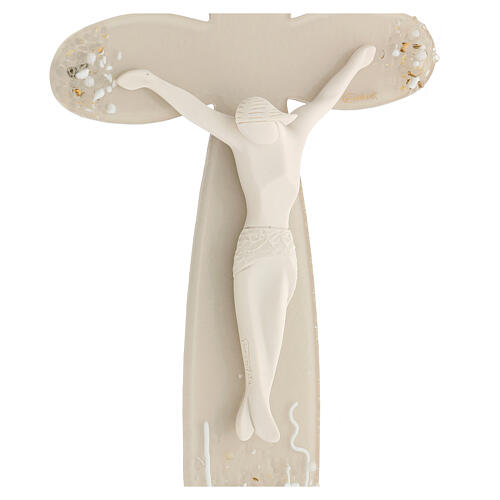 Flower-shaped stylised crucifix, taupe Murano glass, 6x3 in 2