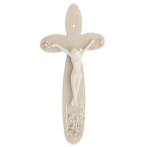 Flower-shaped stylised crucifix, taupe Murano glass, 6x3 in 3