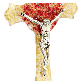 Kruzifix, Muranoglas, "Passion", Gold/Rot, 16x8 cm