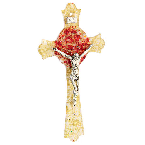 Kruzifix, Muranoglas, "Passion", Gold/Rot, 16x8 cm 3
