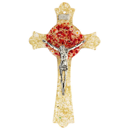 Golden Passion crucifix with red centre, Murano glass, 6x3.5 in 1