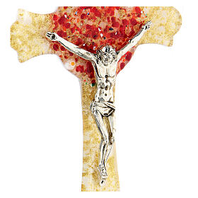 Golden Passion crucifix with red centre, Murano glass, 8x4.5 in