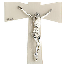 Bell-mouthed crucifix, dove grey and silver Murano glass, 10x6 in