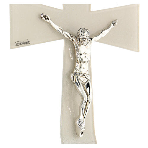 Bell-mouthed crucifix, dove grey and silver Murano glass, 10x6 in 2
