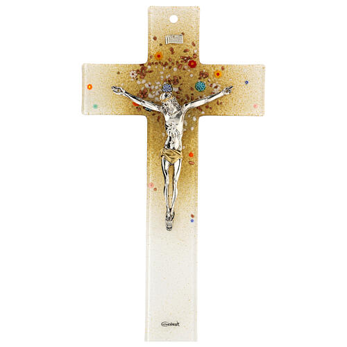 Rainbow geometric Murano glass crucifix 25x15cm 1