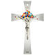 Bell-mouthed silver crucifix with colourful murrine, Murano glass, 10x5.5 in s1