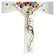 Bell-mouthed silver crucifix with colourful murrine, Murano glass, 10x5.5 in s2