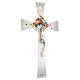 Bell-mouthed silver crucifix with colourful murrine, Murano glass, 10x5.5 in s3