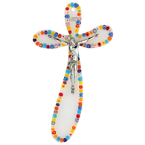 Millefiori crucifix with colourful murrine, Murano glass, 10x6 in 1