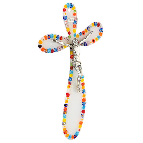 Millefiori crucifix with colourful murrine, Murano glass, 10x6 in 3