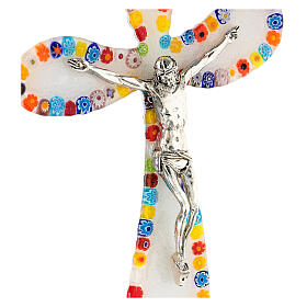 Crucifix arrondi irrégulier verre de Murano murrine colorées 25x15 cm