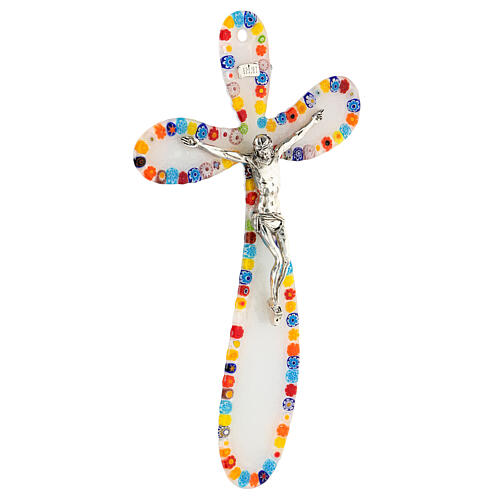 Crucifix arrondi irrégulier verre de Murano murrine colorées 25x15 cm 3