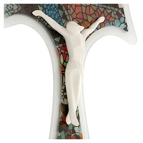 Mattiolo tau crucifix with mosaic pattern, Murano glass, 10x7 in