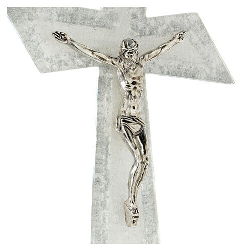 Modern crucifix with diagonal edges, silver Murano glass, 10x6 in 2