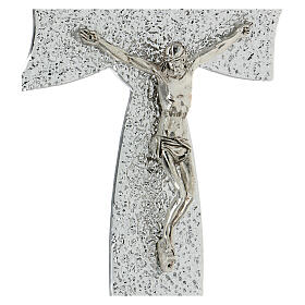 Crucifix verre Murano noeud argenté avec bulles 25x15 cm