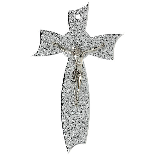 Crucifix verre Murano noeud argenté avec bulles 25x15 cm 1