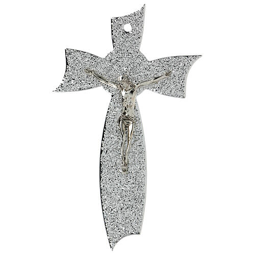 Crocifisso in vetro di Murano fiocco argento 25x14cm 1