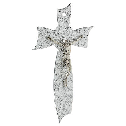Crocifisso in vetro di Murano fiocco argento 25x14cm 3