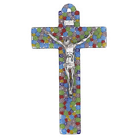 Crucifix en verre de Murano murrine multicolores 25x15 cm