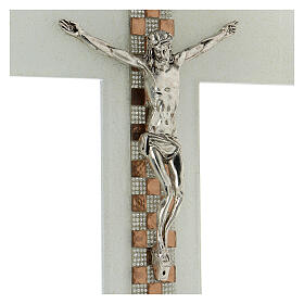 Crucifixo vidro de Murano branco Jogo de Damas cor cobre e prata 25x15 cm