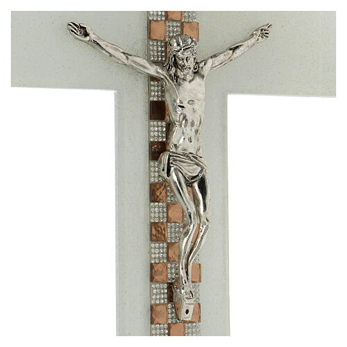 Crucifixo vidro de Murano branco Jogo de Damas cor cobre e prata 25x15 cm 2